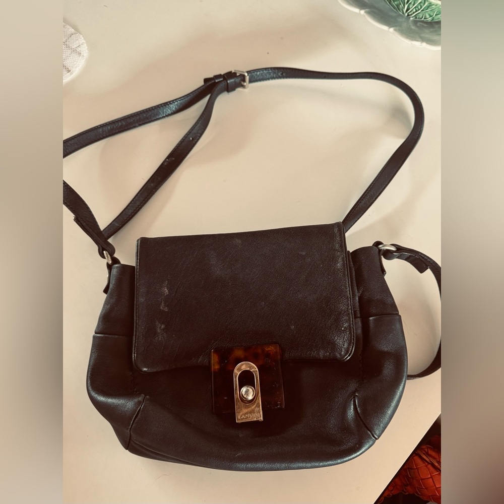 LANVIN Elegant Black Leather Shoulder/ Crossbody Bag